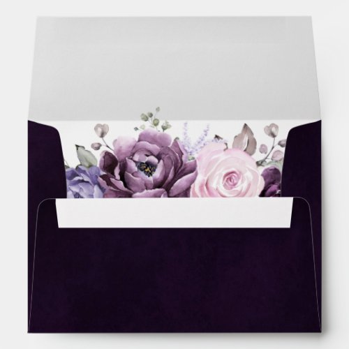 Shades of Dusty Purple Blooms Moody Floral Wedding Envelope