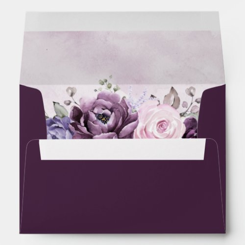 Shades of Dusty Purple Blooms Moody Floral Wedding Envelope