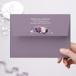 Shades of Dusty Purple Blooms Moody Floral Wedding Envelope<br><div class="desc">Elegant midsummer wedding envelope features a bouquet of watercolor roses peonies in shades of purple plum,   dusty rose,  dusty pink ,  mauve,  sage with lush green botanical leaves and eucalyptus.</div>