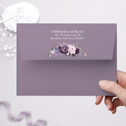 Shades of Dusty Purple Blooms Moody Floral Wedding Envelope