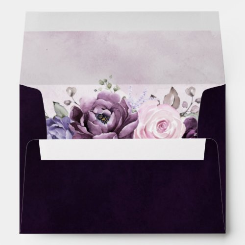 Shades of Dusty Purple Blooms Moody Floral Wedding Envelope