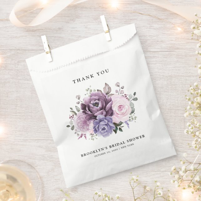 Shades of Dusty Purple Blooms Moody Floral Wedding Favor Bag (Clipped)