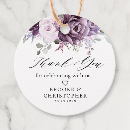 Shades of Dusty Purple Blooms Moody Floral Wedding Favor Tags
