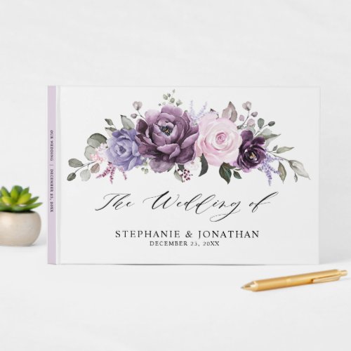 Shades of Dusty Purple Blooms Moody Floral Wedding Guest Book