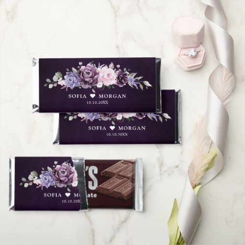 Shades of Dusty Purple Blooms Moody Floral Wedding Hershey Bar Favors