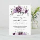 Shades of Dusty Purple Blooms Moody Floral Wedding Invitation (Standing Front)