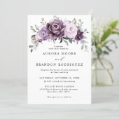 Shades of Dusty Purple Blooms Moody Floral Wedding Invitation (Standing Front)