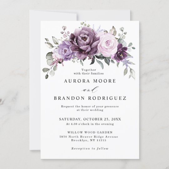 Shades of Dusty Purple Blooms Moody Floral Wedding Invitation | Zazzle