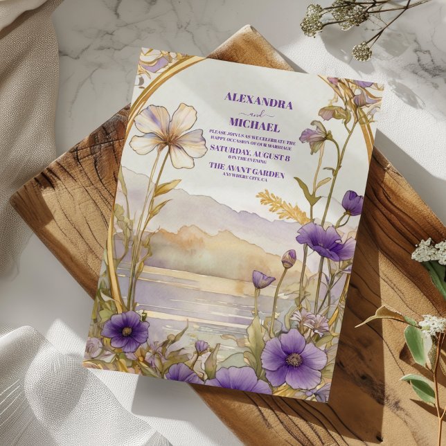 Shades of Dusty Purple Blooms Moody Floral Wedding Invitation (Creator Uploaded)