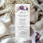 Shades of Dusty Purple Blooms Moody Floral Wedding Menu<br><div class="desc">Elegant and modern floral midsummer wedding menu features a bouquet of watercolor roses peonies in shades of purple plum, dusty rose, dusty pink , mauve, sage with lush green botanical leaves and eucalyptus. Please find more matching designs and variations from my "blissweddingpaperie" store. And feel free to contact me for...</div>