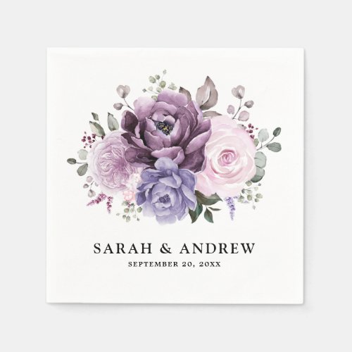Shades of Dusty Purple Blooms Moody Floral Wedding Napkins