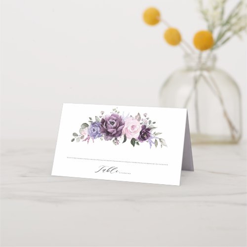 Shades of Dusty Purple Blooms Moody Floral Wedding Place Card