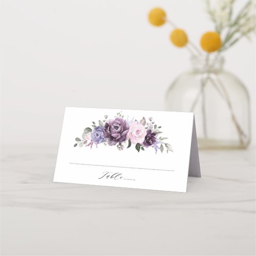 Shades of Dusty Purple Blooms Moody Floral Wedding Place Card
