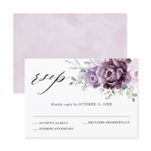 Shades of Dusty Purple Blooms Moody Floral Wedding RSVP Card