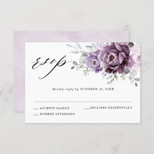 Shades of Dusty Purple Blooms Moody Floral Wedding RSVP Card