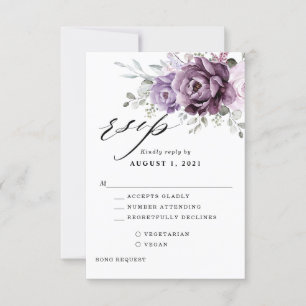 Shades of Dusty Purple Blooms Moody Floral Wedding RSVP Card