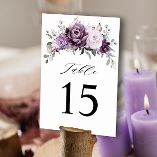 Shades of Dusty Purple Blooms Moody Floral Wedding Table Number