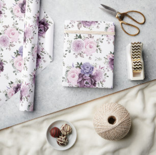 Shades of Dusty Purple Blooms Moody Floral Wedding Wrapping Paper
