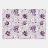Shades of Dusty Purple Blooms Moody Floral Wedding Wrapping Paper Sheets (Front 2)