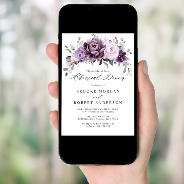 Shades of Dusty Purple Blooms Rehearsal Dinner Invitation (Front Digital)