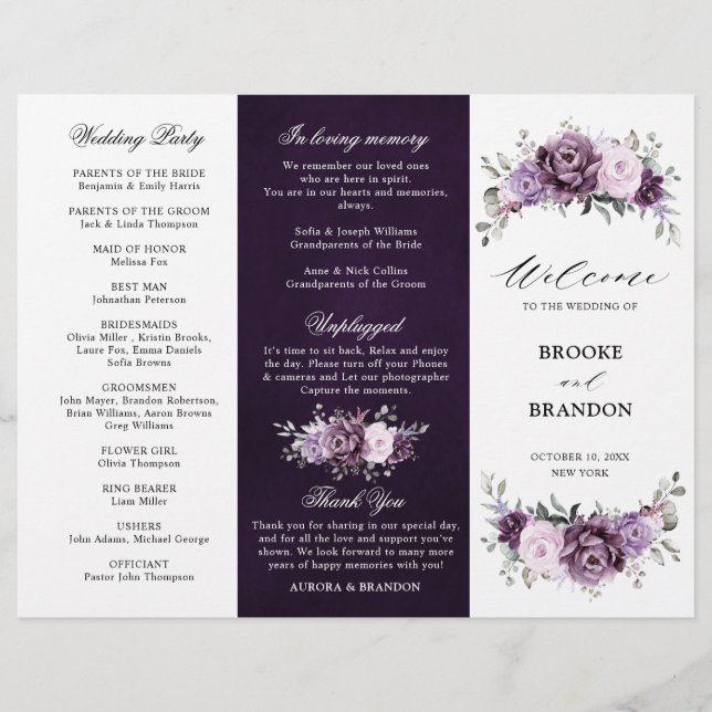 Shades of Dusty Purple Blooms Wedding Program (Front)