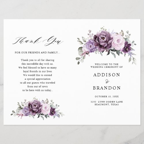 Shades of Dusty Purple Blooms Wedding Program