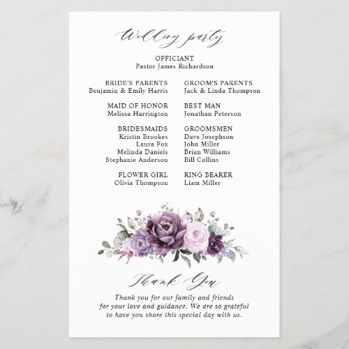 Shades of Dusty Purple Blooms  Wedding Program