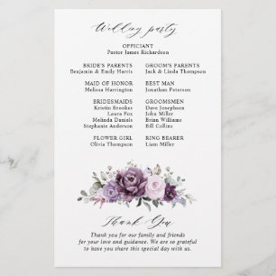 Shades of Dusty Purple Blooms Wedding Program
