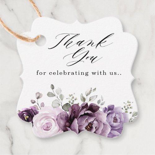 Shades of Dusty Purple Blooms Wedding Thank You Favor Tags