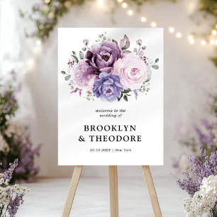 Shades of Dusty Purple Blooms Wedding Welcome Foam Board