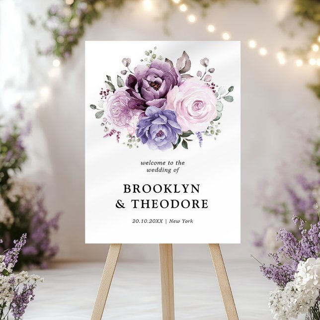 Shades of Dusty Purple Blooms Wedding Welcome Foam Board (Creator Uploaded)