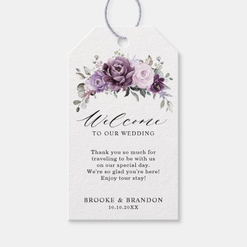Shades of Dusty Purple Blooms Wedding Welcome Gift Tags