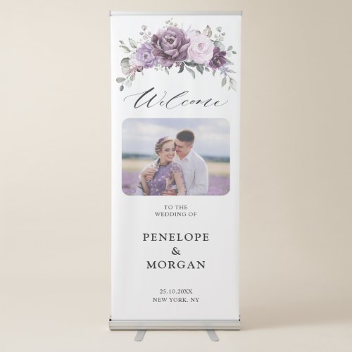 Shades of Dusty Purple Blooms Wedding Welcome Retractable Banner