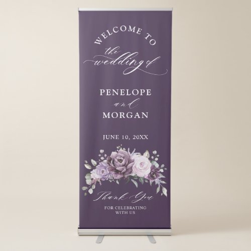 Shades of Dusty Purple Blooms Wedding Welcome Retractable Banner
