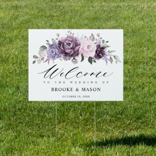 Shades of Dusty Purple Blooms Wedding Welcome Sign