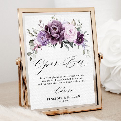 Shades of Dusty Purple Bridal Shower Open Bar Sign