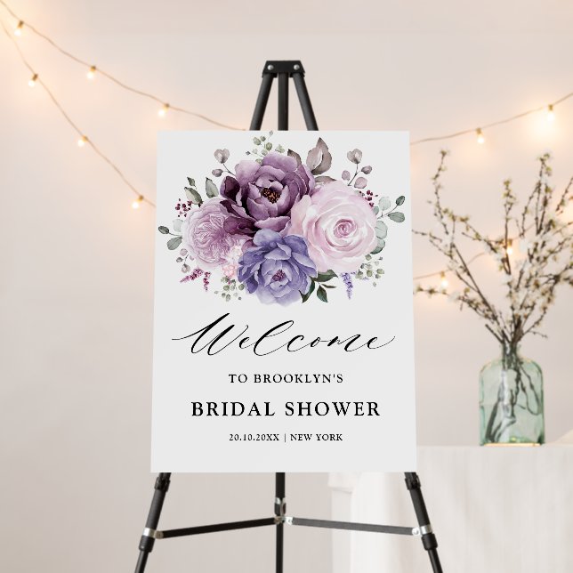 Shades of Dusty Purple Bridal Shower Welcome Foam Board (In Situ (Stand))