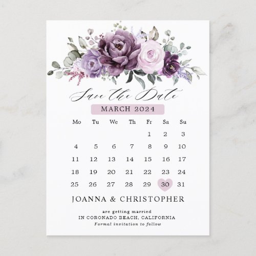 Shades of Dusty Purple Calendar Save the date Postcard
