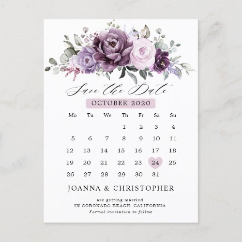 Shades of Dusty Purple Calendar Save the date Postcard