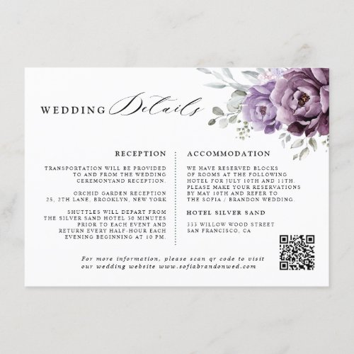 Shades of Dusty Purple Floral Wedding Details Enclosure Card
