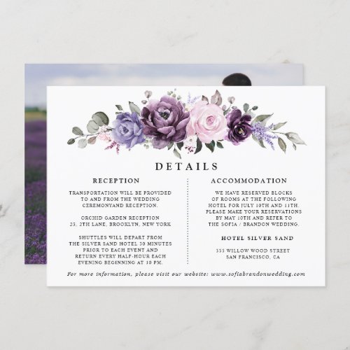 Shades of Dusty Purple Floral Wedding Details Enclosure Card