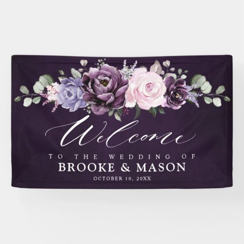 Shades of Dusty Purple Floral Wedding Welcome      Banner