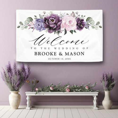 Shades of Dusty Purple Floral Wedding Welcome      Banner