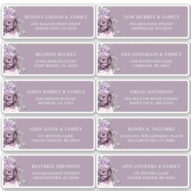 Shades of dusty Purple Plum Wedding Guest Address  Sticker (Front)