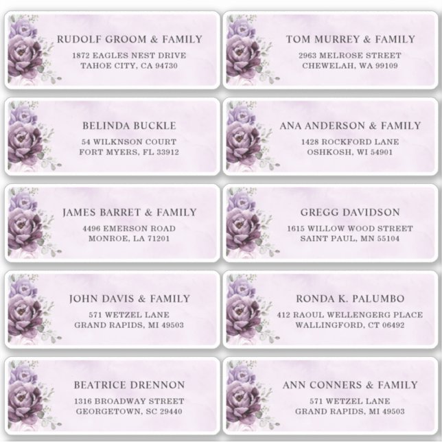 Shades of dusty Purple Plum Wedding Guest Address  Sticker (Front)