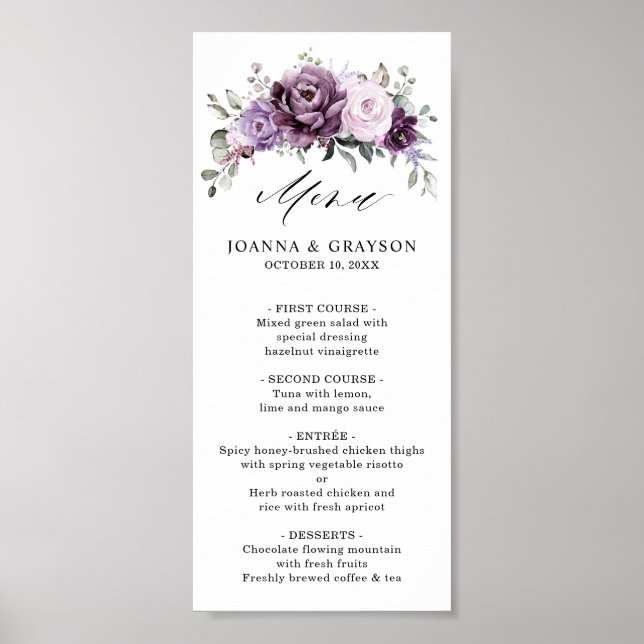 Shades of Dusty Purple Wedding Menu Digital Format Poster (Front)