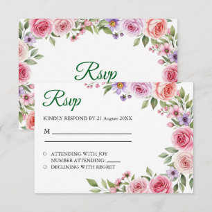 Shades of Dusty Simple Purple Floral Wedding RSVP  Card