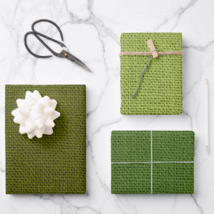 SHADES OF FALL GREEN BURLAP LOOK TEXTURE WRAPPING PAPER SHEETS