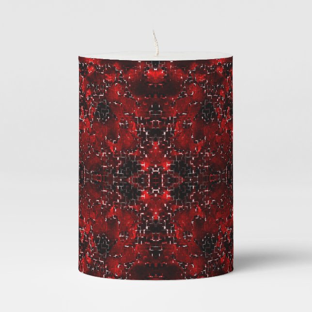 Shades of foliated red with white dotted  pillar candle (Front)