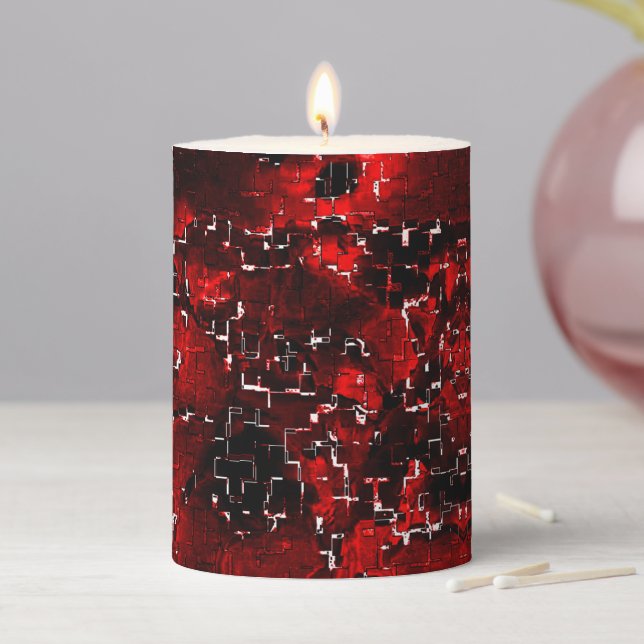 Shades of foliated red with white dotted, strong pillar candle (In Situ)